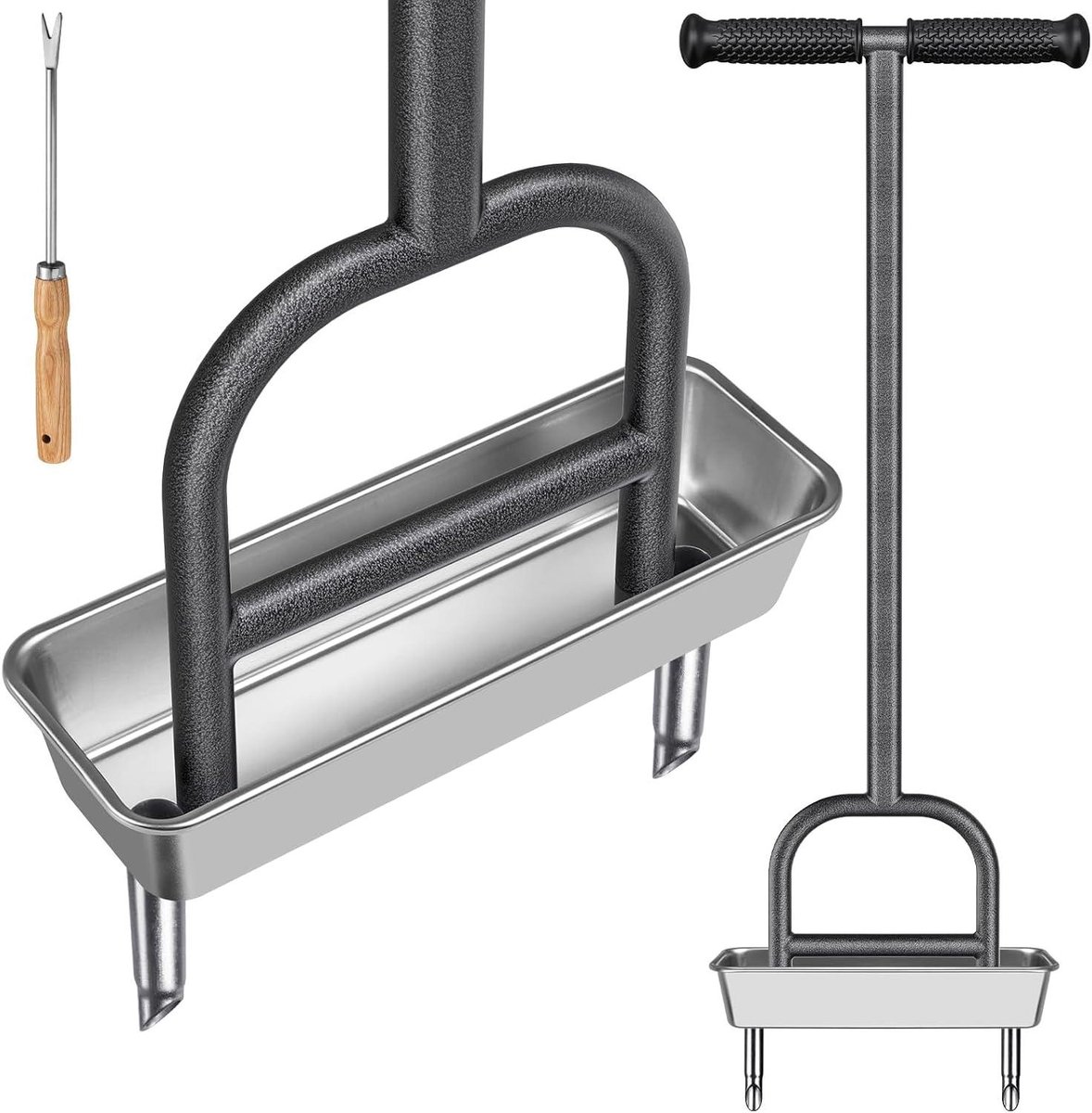 Gazonbeluchter Handmatig - Holle Lepel Aerificator - Bodem Verbeteren - Met Opbergbakje - 94 cm Lengte - Zwart