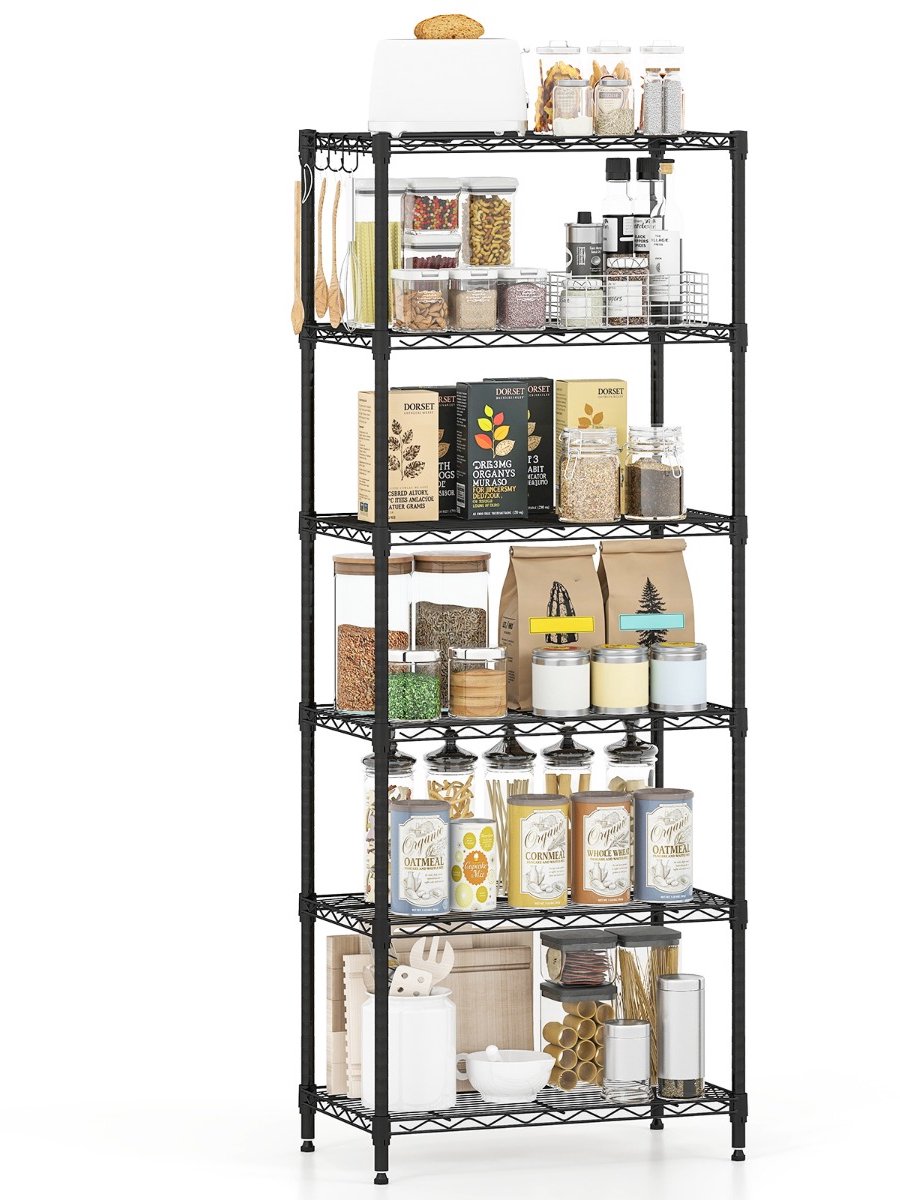 SureDeal® - Opbergrek - Metalen Opslagrek - Meerdere Verdiepingen Verstelbaar - Zware Lasten - Vormige Draadroosters - 59x34x150 cm - Donkerbruin