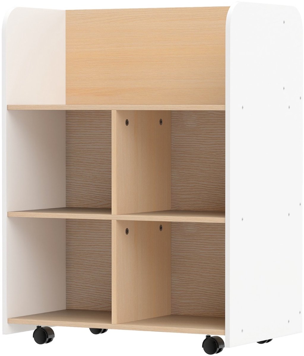 SureDeal® - Boekenkast - Laags Kinderboekenrek - Wieltjes Dubbelzijdige Boekenpresentatie - Opbergkar Staand Rek - 62,5x40x83 cm - Wit