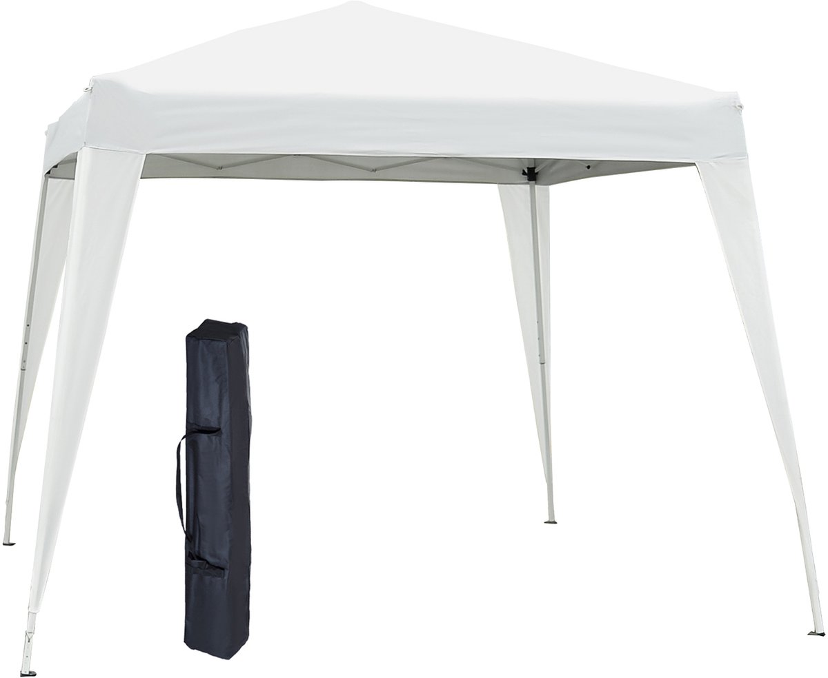 Opvouwbare tent 2,4x2,4m Waterdichte tuinpaviljoen Pop-up ontwerp Stalen frame en Oxford-doek hoes voor buitengebruik Wit