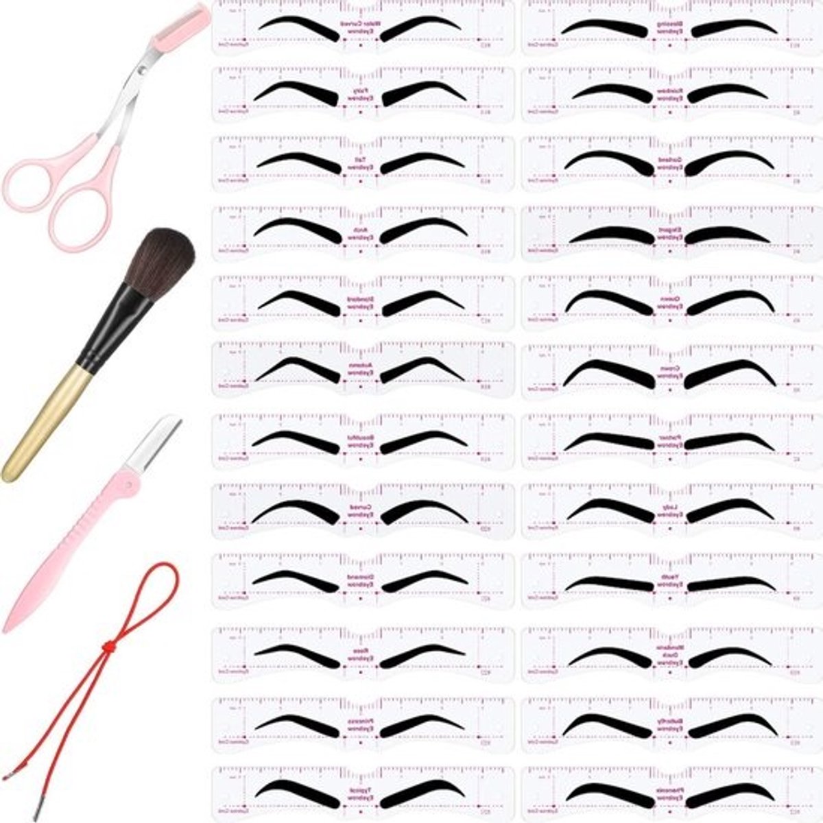 Compleet Wenkbrauw Styling Set: 24 Herbruikbare Stencils & Professionele Tools