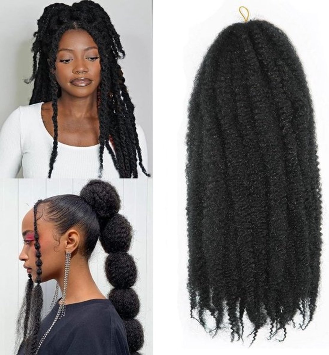Kinky Curly Marley Twist Haar - 18 Inch - 3 Pakketten - Syntheseide