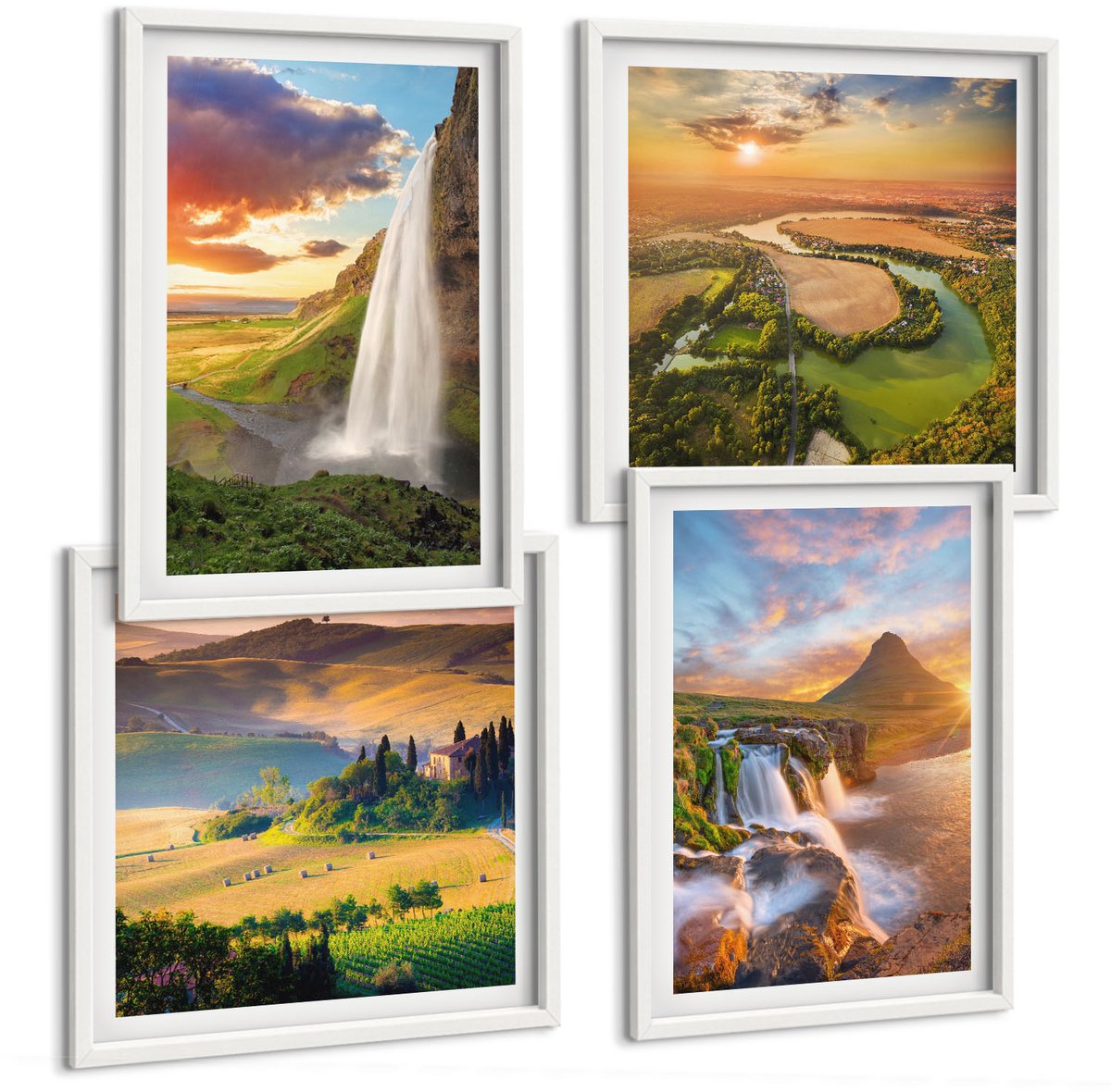 Wallfluent 4-Delige Schilderij Set - Prachtige Italiaanse Natuurgezichten Bij Zonsondergang - 40 x 40 En 40 x 60 - Decoratieve Schilderijen - Woonkamer - Interieur - Wanddecoratie