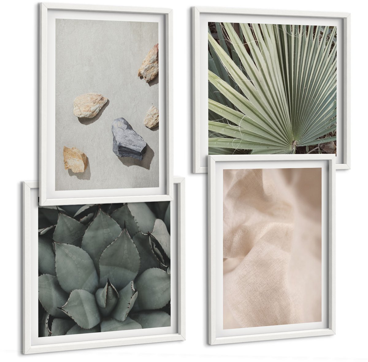 Wallfluent 4-Delige Schilderij Set - Stenen Hout Stof Diverse Texturen - 40 x 40 En 40 x 60 - Muurdecoratie - Interieur Decoratie - Woonkamer Decoratie