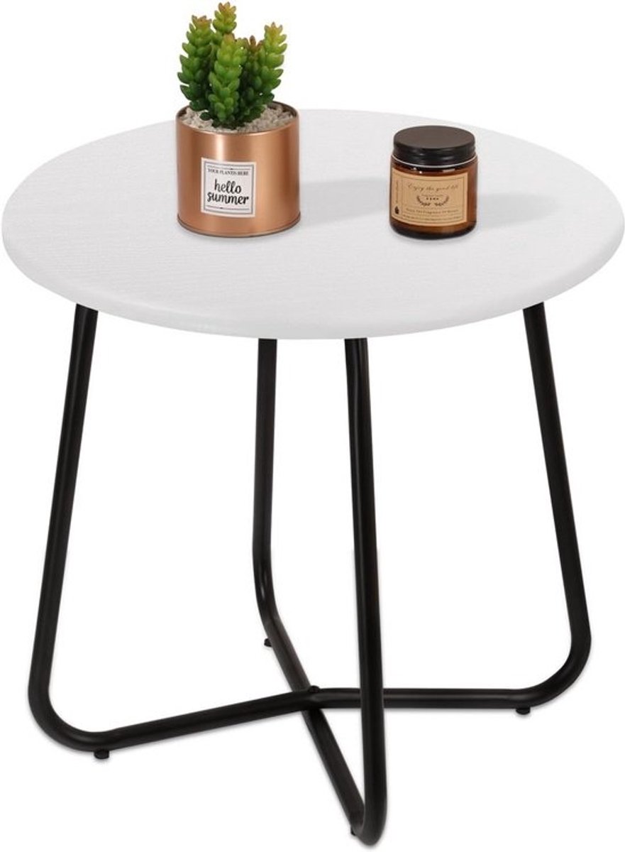 Ronde Metalen Bijzettafel Wit - Waterdicht voor Buiten en Binnen