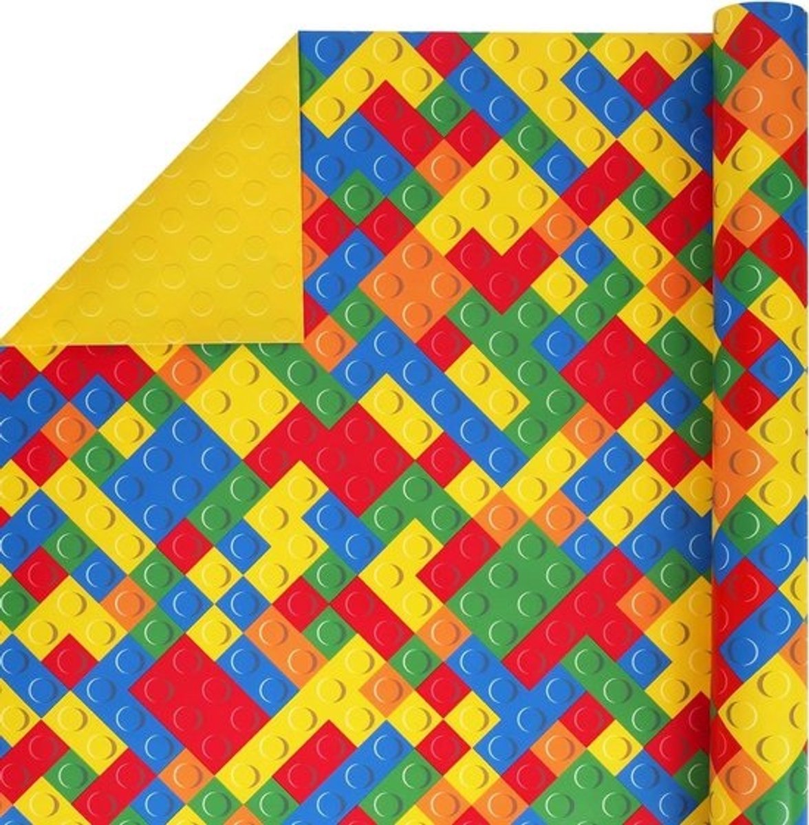 Cadeaupapier - Inpakpapier Rol - Verjaardag en Vakantie - Opvallend Design - 43 x 5 x 5 cm - Bouwblokken