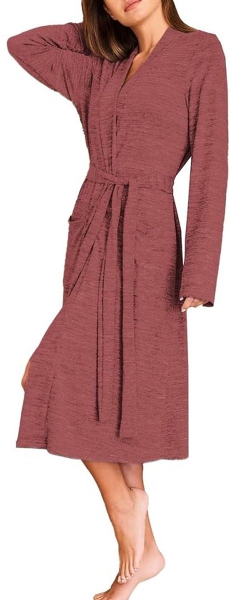 Lange kimono-badjas voor dames - Zacht en comfortabel katoen - Elegante nachtkleding met riem en zakken voor ontspanning