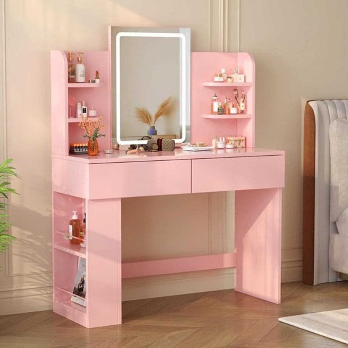 Kaptafel met Spiegel en Verlichting - Make up Tafel - Cosmeticatafel - Make-uphoek