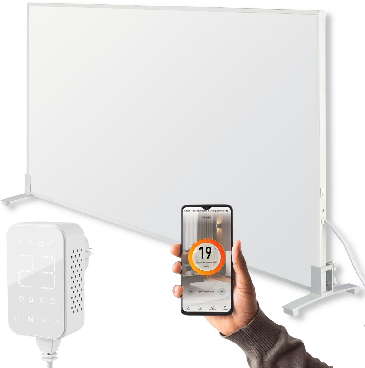 Infrarood Verwarmingspaneel P450T - 450 Watt met Wifi thermostaat - Elektrische verwarming - Vrijstaand - verplaatsbaar - plafond - Wit