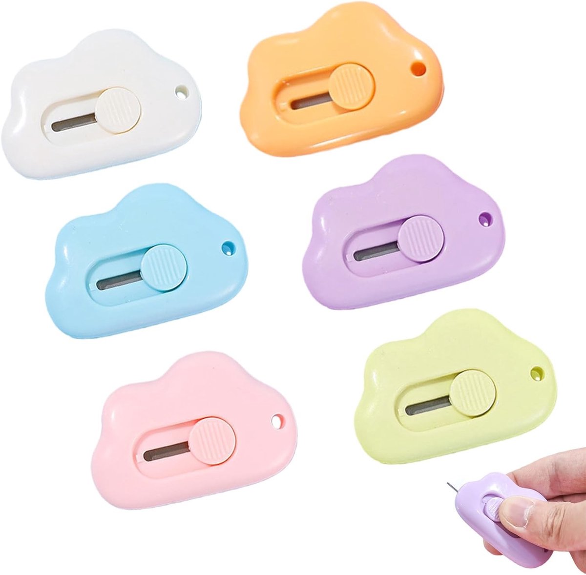 Set van 6 Mini Box Cutters - Verstelbare Snijmessen voor Verpakking, Karton en Papier, Handige Briefopener en Stationair Mes
