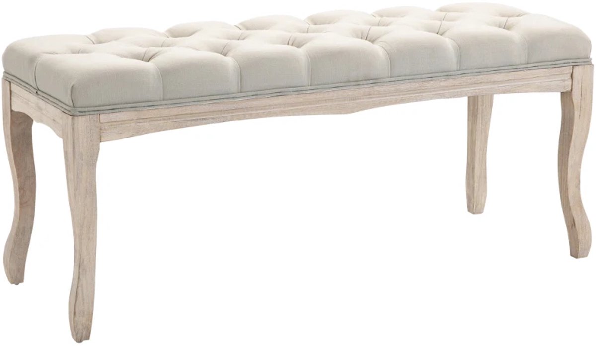 Bankje - Gestoffeerde Bank Met Linnen Hoes - Bedbank Met Houten Frame - Schoenenbank Voor Slaapkamer, Woonkamer En Hal - 110 x 40 x 48 cm - Beige