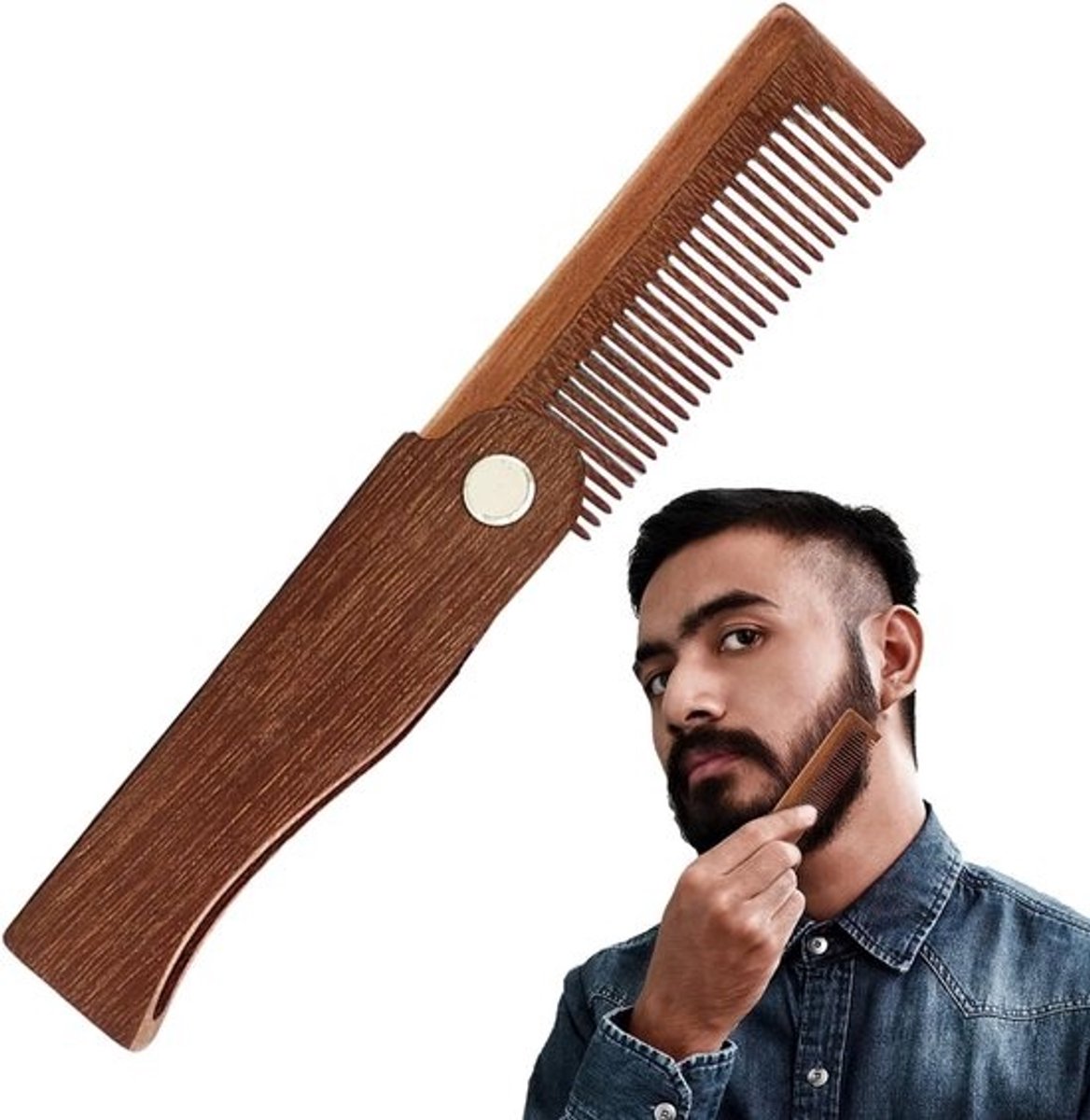 Houten Baardkam - Opvouwbare Zakkam - Baard Verzorging - Antistatisch Design - 10 cm
