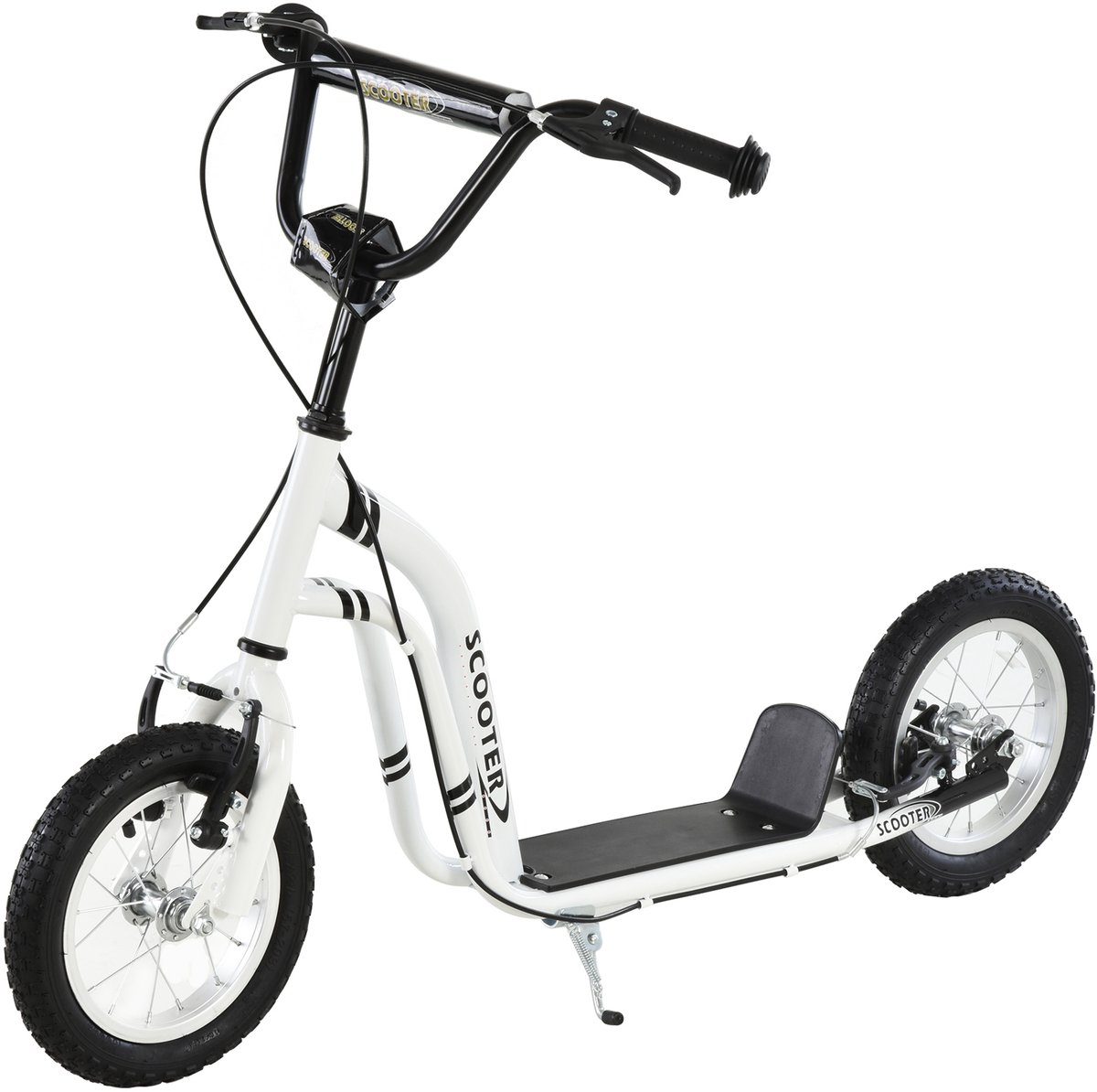 ECTEATOY® Kinderstep met verstelbaar stuur - 12 inch rubberen banden - dubbele rem - metalen frame - wit - max. 100 kg