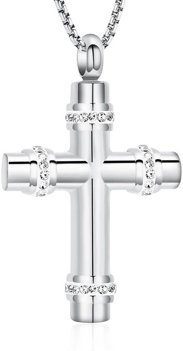 Rvs Urn Hanger Kruis Ketting voor As - Kristal Herdenkingssieraad