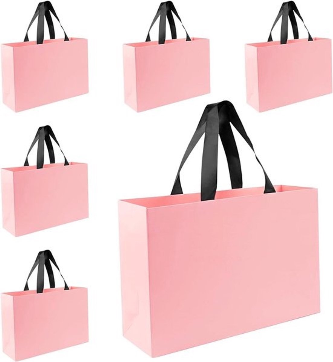 Luxe Cadeauzakjes Pink - 6 stuks - Stevig Papier met Lint - Cadeautas voor Verjaardag, Bruiloft en Valentijn