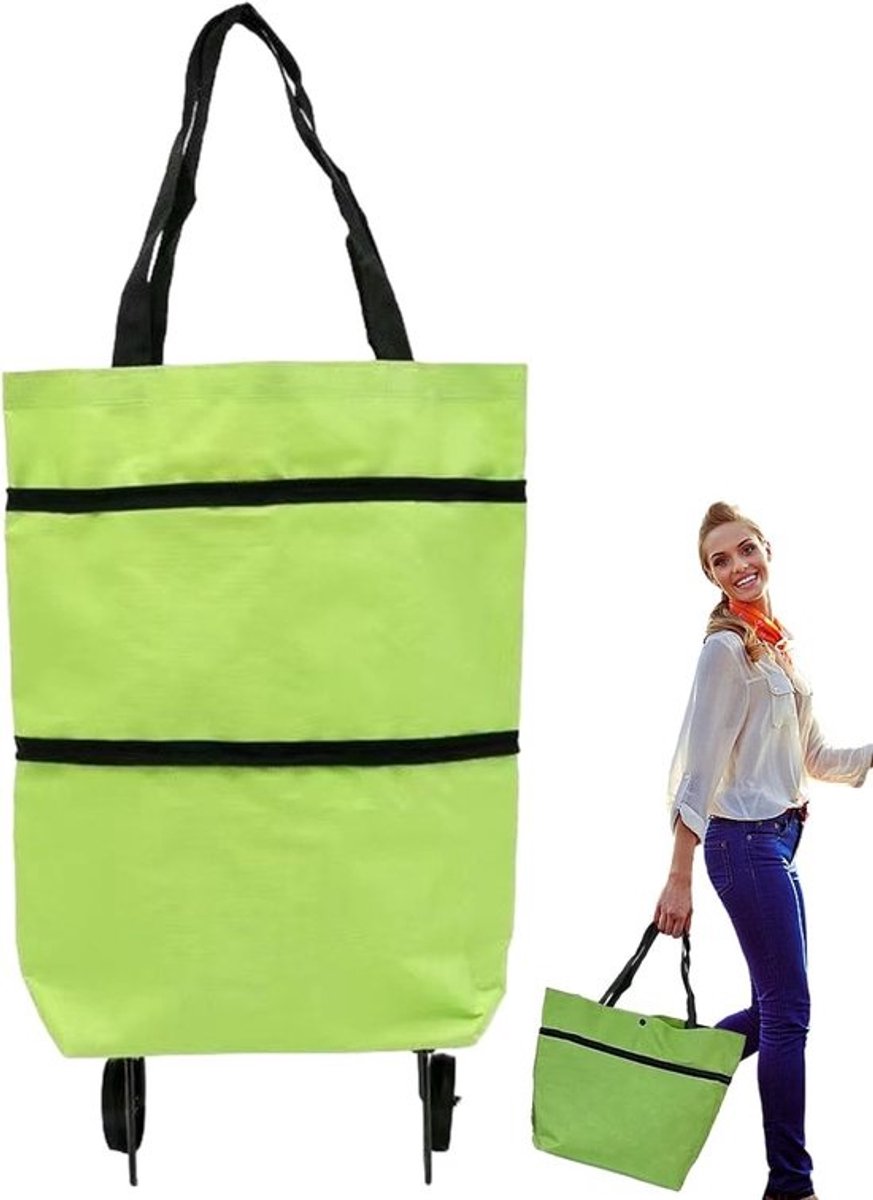 Boodschappentas met wielen - Draagtas Opvouwbaar - Boodschappen vervoeren - Waterafstotend Oxford-stof - 46 x 41 x 27 cm - Groen