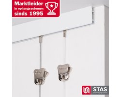 STAS Schilderijrail - Ophangsysteem Schilderijen / Fotolijsten / Poster - Ophangrails - Zonder Boren - Ophanghaak - Ophangrek - Schilderijrails - Cliprail Max - Wit -300cm - Complete Kit
