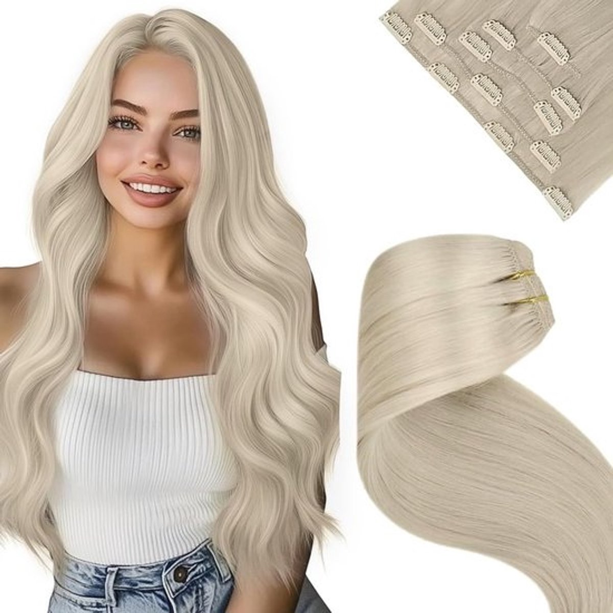 Echthaar 5-Delige Clip-In Extensions - 30 cm Volume & Lengte - Platina Blond