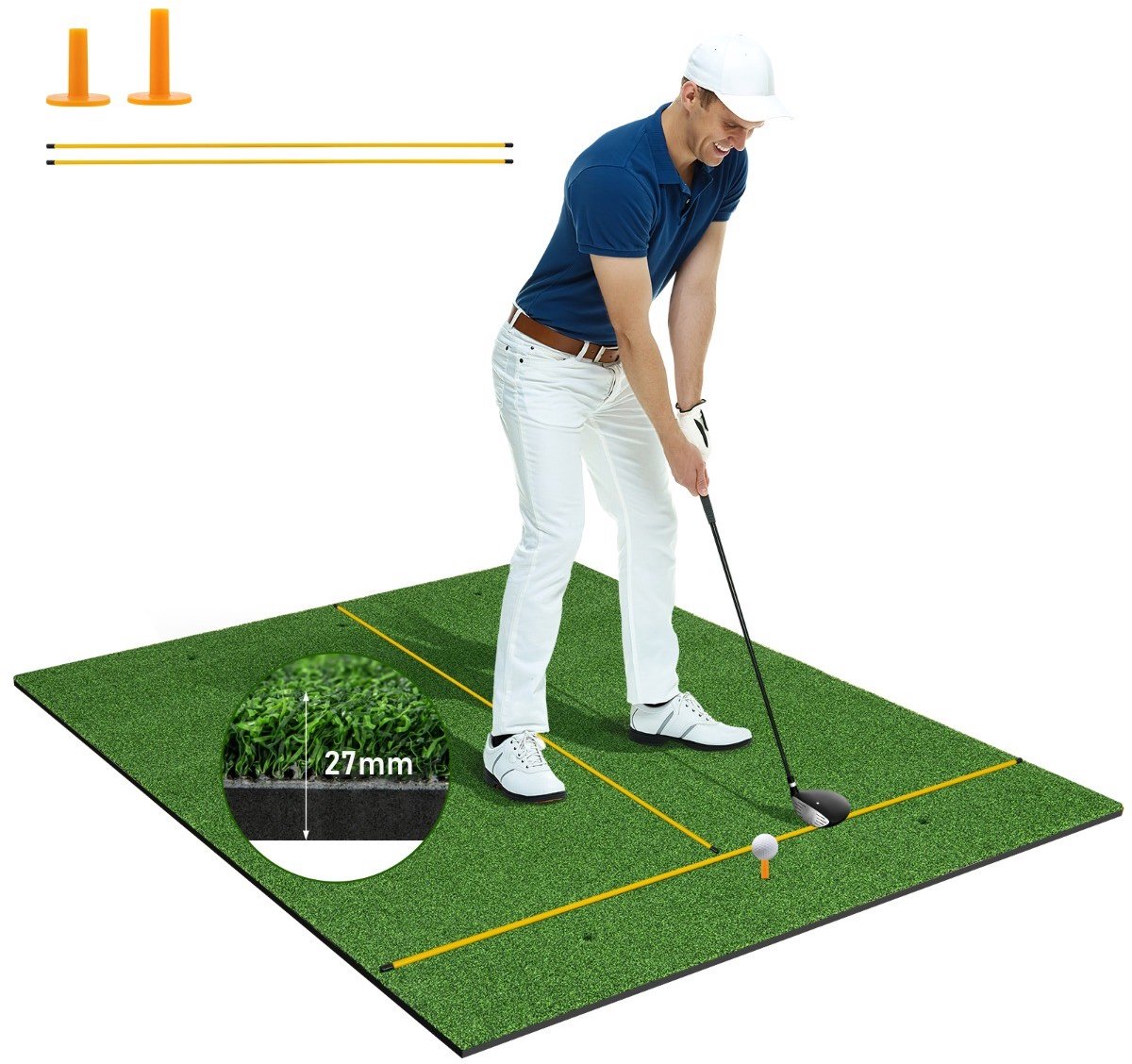 SureDeal® - Golf - Golftrainingsmat Kunstgrastrainingsmat - Golfspikes Uitlijnstangen - Voorgeboorde Gaten - Spikes - 152x117 cm - Groen
