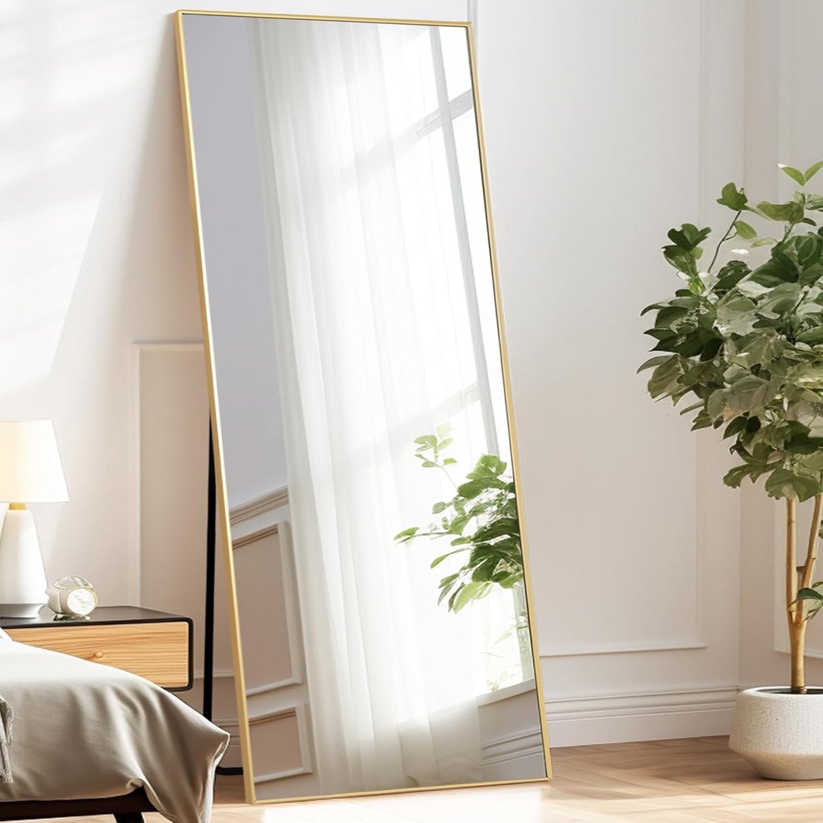 Volledige Lichaams spiegel 180x76cm - Moderne Vrijstaande Spiegel met Gouden Aluminium Frame, Geschikt voor Woonkamer en Wandmontage