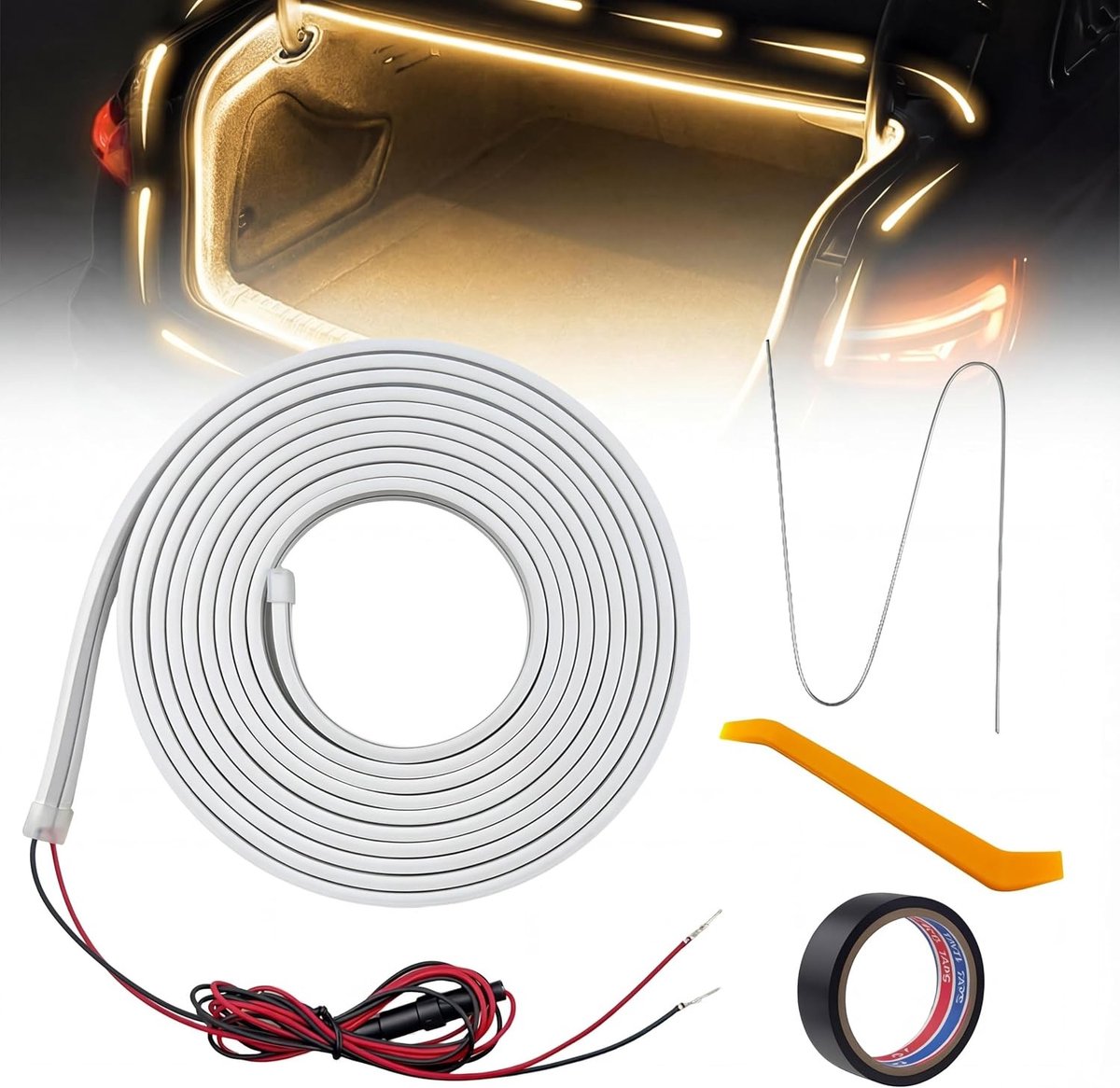 Dynamische LED Verlichting voor Auto Kofferbak - 4 m Lichtstrip met Sensor voor Interieur Decoratie (Warm Wit)