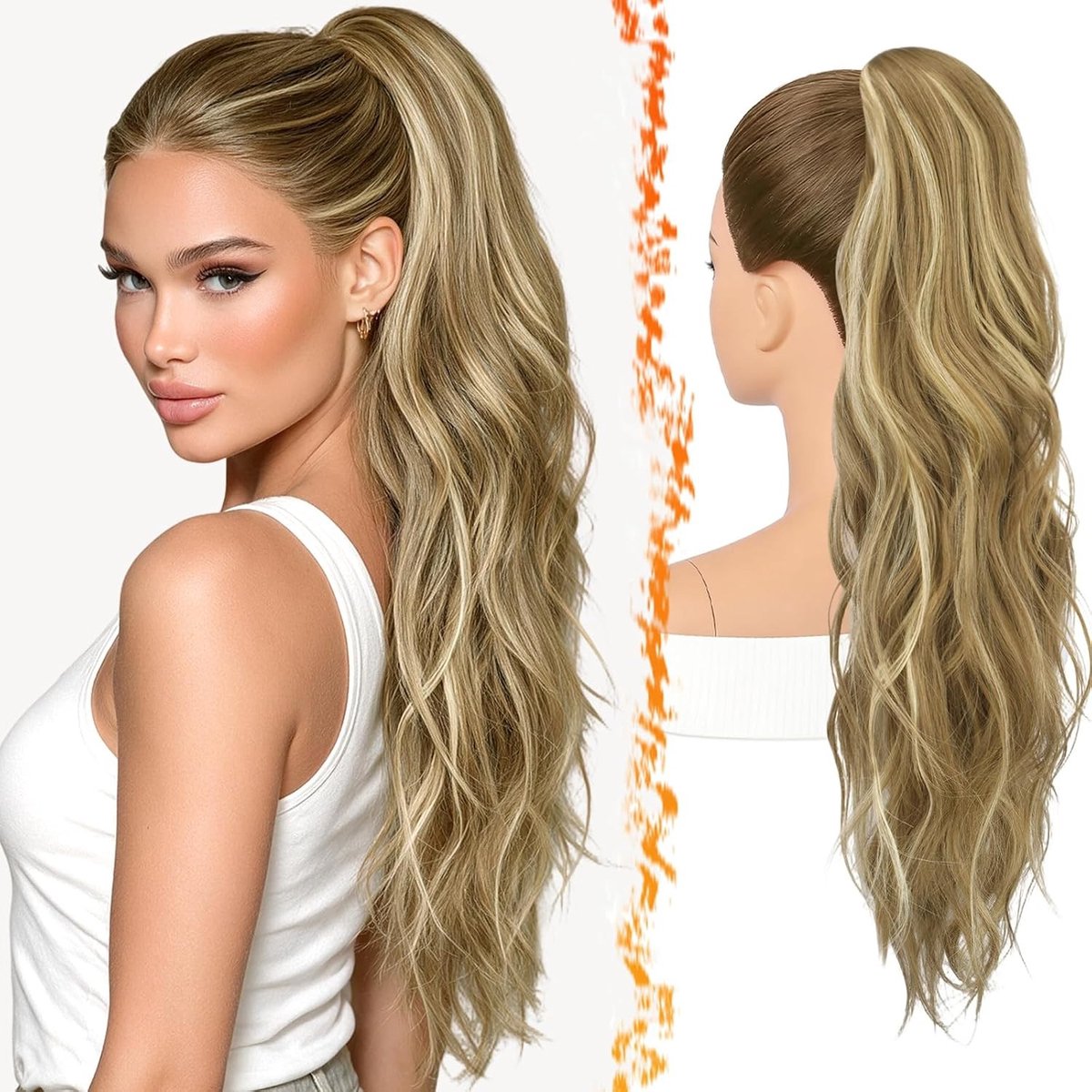 Synthetische Klauw Goudblond Golvende Paardenstaart Extensions van 63 cm voor een Volumineuze Look en Stijlvolle Haartransformatie