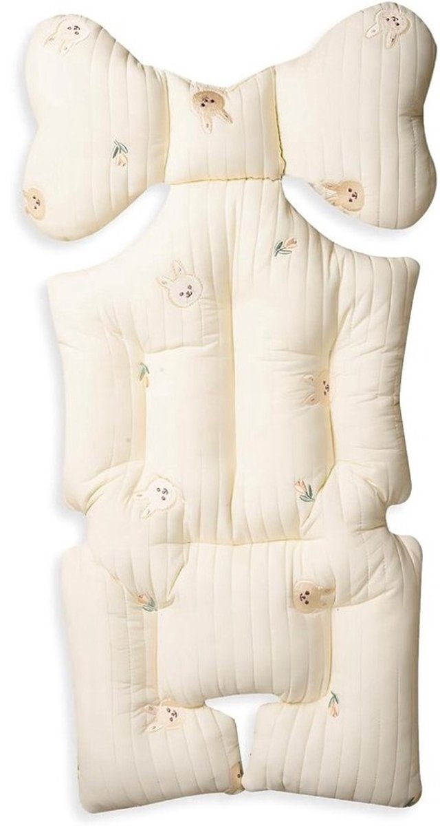 Kinderwagen Zitkussen - Baby Voering - Comfortabel Reizen - Dubbelzijdig Omkeerbaar - 38 x 70 cm - Konijntje
