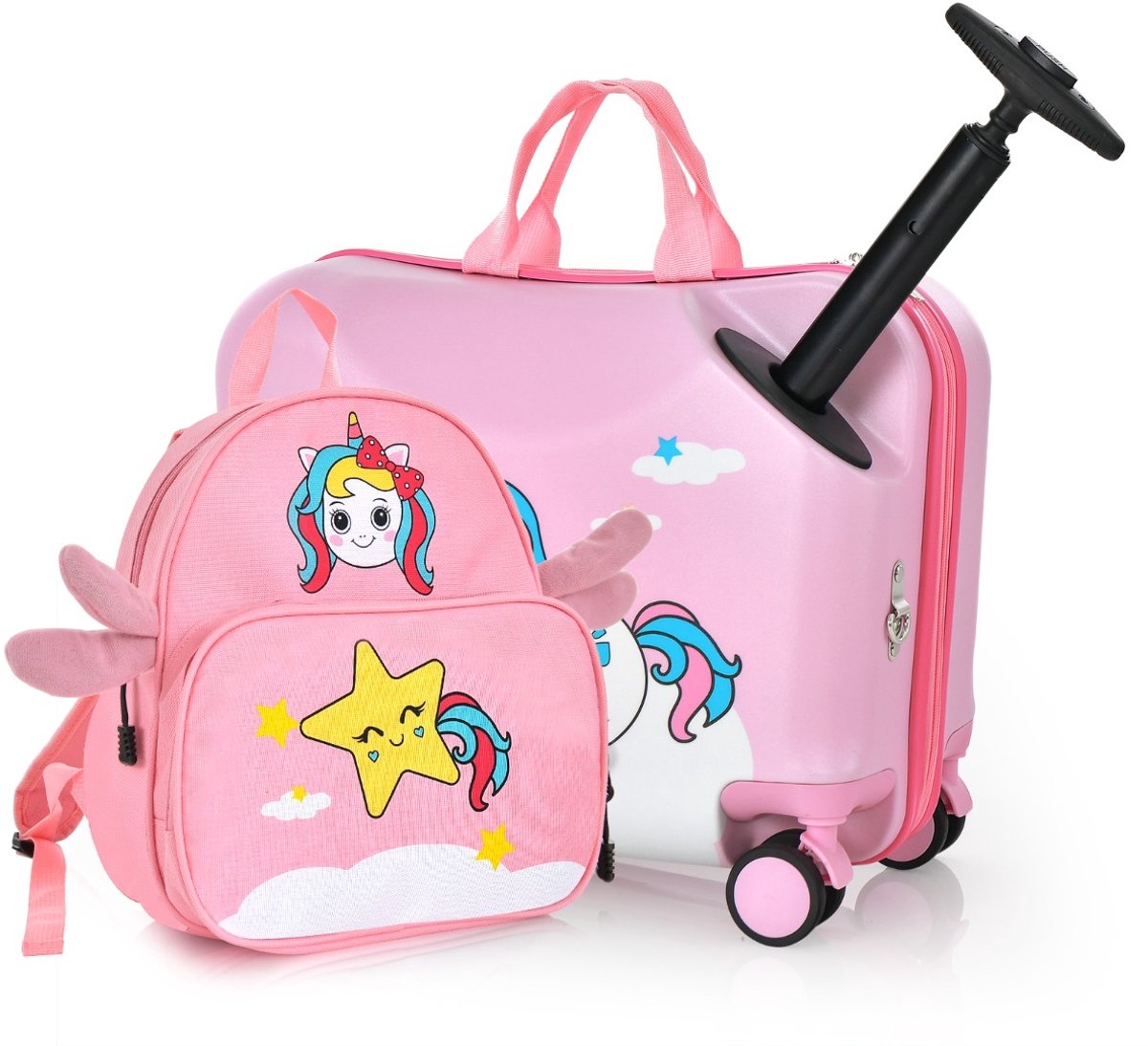 SureDeal® - Kinderkoffer - Stuks Bagage - Kinderen Koffer - Rugzak - Wieltjes - Waterdichte Harde Schaal - 47x26,5x36,5 cm - Roze