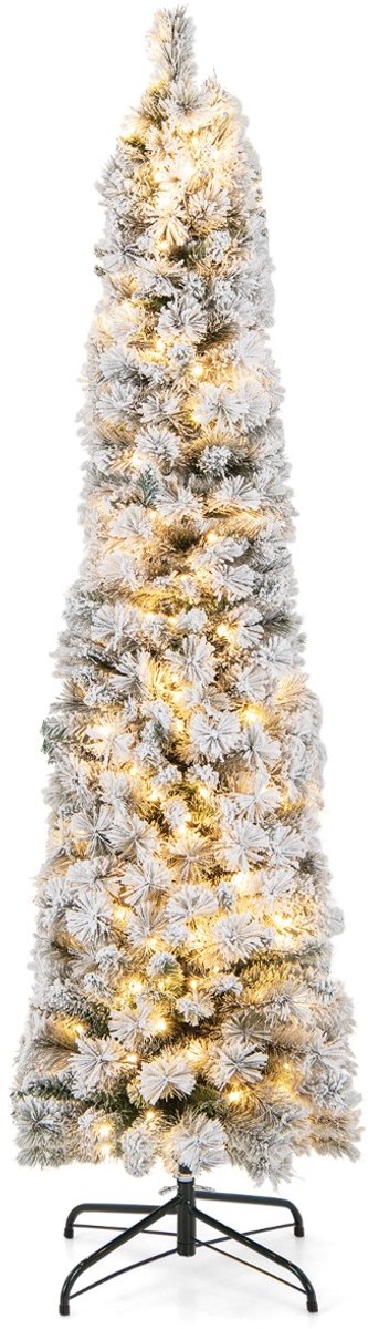 SureDeal® - Kerstbom - Potlood Kerstboom - Sneeuw Kunstkerstboom - Verlichting Leds Warmwit - Wit