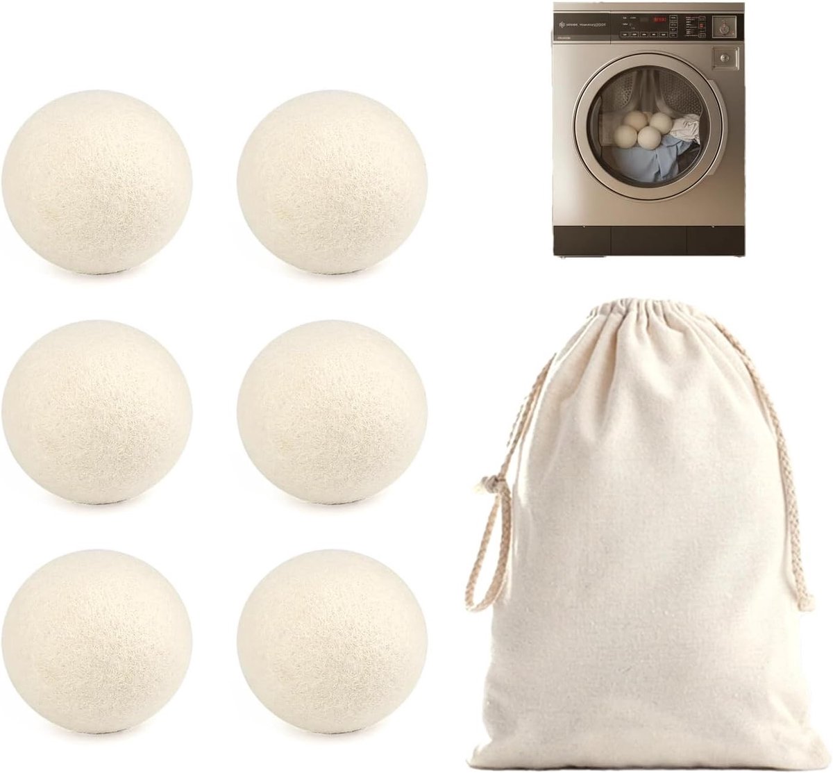 Set van 6 Drogerballen - 100% Natuurlijke Schapenwol - Vermindert Droogtijd - Herbruikbaar - Voor Alledaagse Was