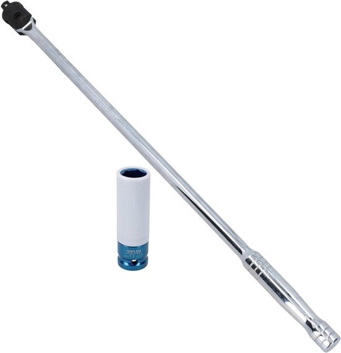 Power Bar met Dop - Gereedschapset Wielmoer Dop - Vastzittende Moeren Losdraaien - Versterkte Nylon Hoes - 24 Inch - Zilver
