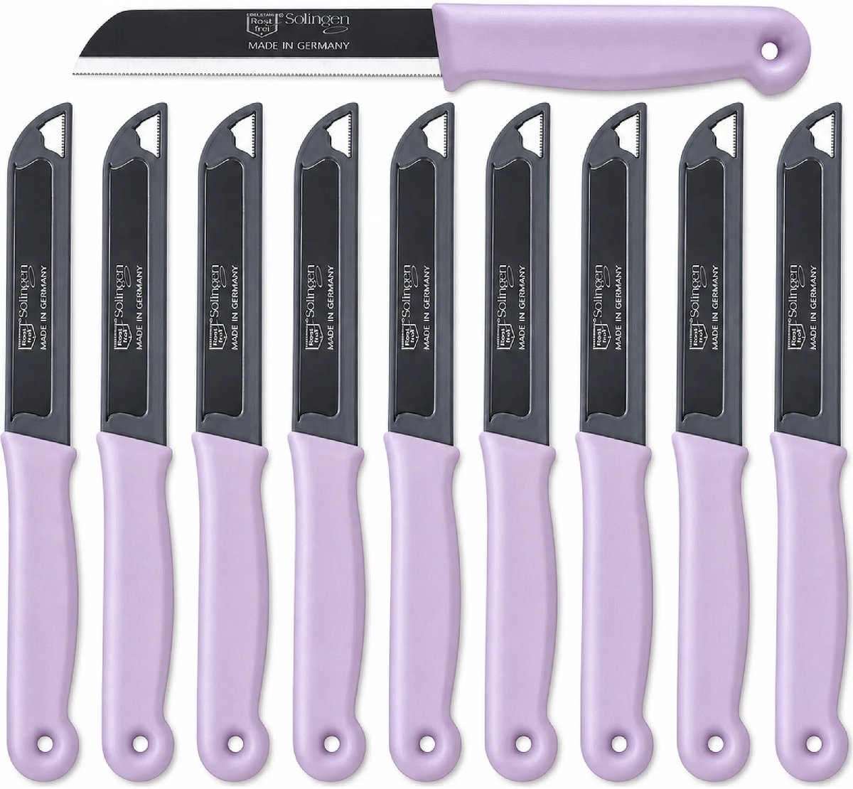 Solingen Kartelmes – Tomatenmes met Kartel – RVS – 18,5 cm met Blade Cover – Pastellila – 10 stuks