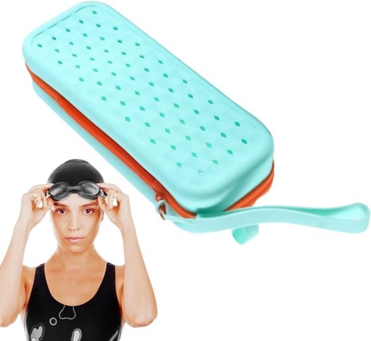 Zwembril Etui - Opbergtas - Zwemspullen Beschermen - Waterdicht Siliconen Materiaal - 19.5x7.5x5cm - Groen