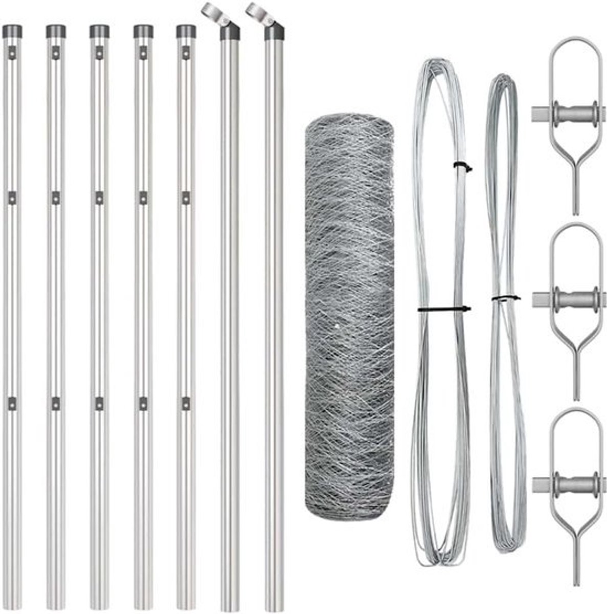 Afrasteringspaal Staal - Hekpaal Tuin - Tuin Afsluiten - PVC-gecoat - 10 x 0.8 m - Zilver