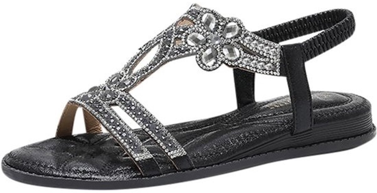 Dames Pantoffels Sandalen - Comfortabele Strandschoenen - Casual Vrije Tijd - Kristallen Bloemenpatroon - 3cm Hak 1cm Plateau