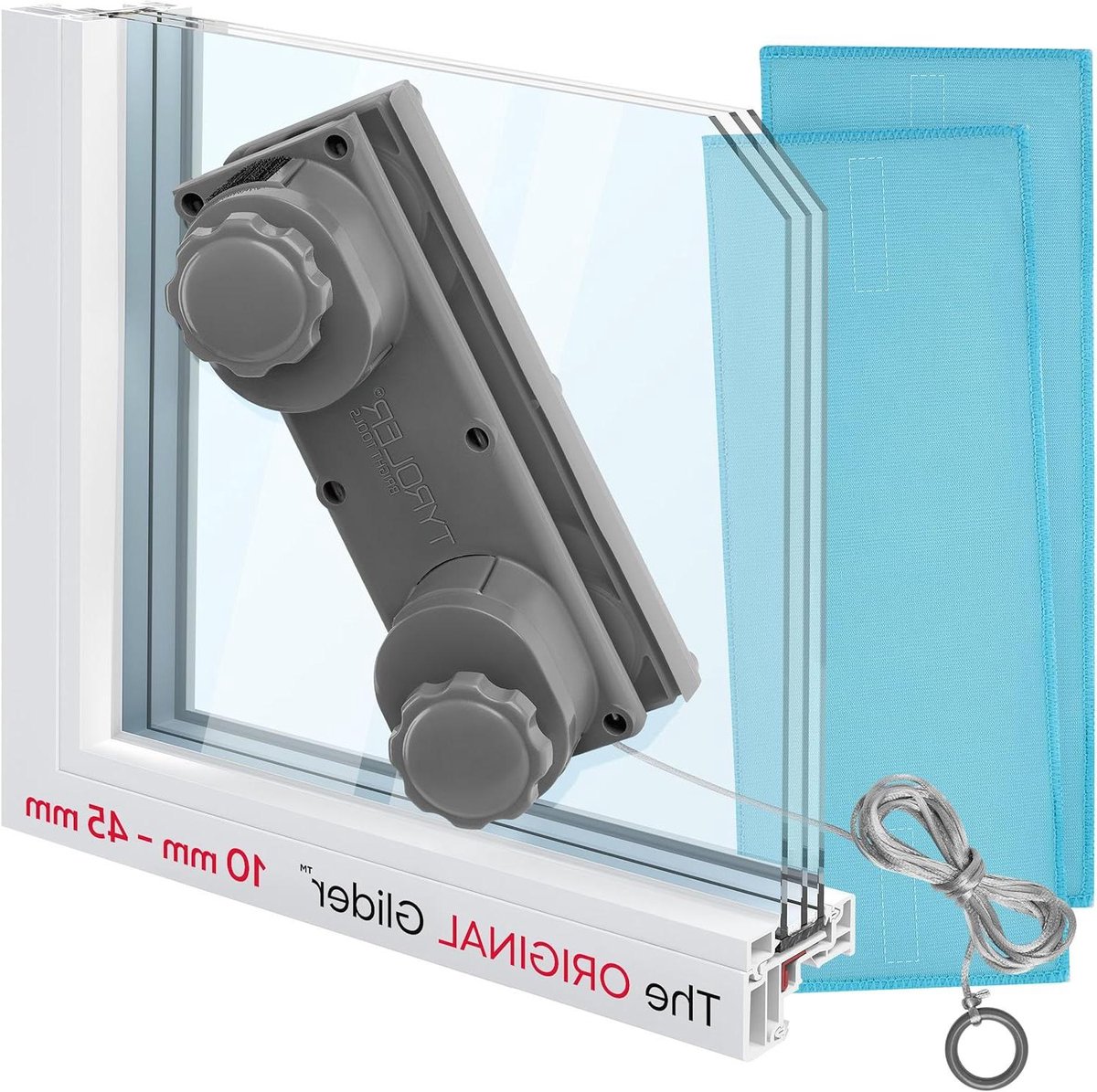 Magnetische Raamreiniger - Dubbelzijdig Glasreiniger - Ramen Zemen - Verstelbare Magneetkracht - 10-45mm Glasdikte - Grijs