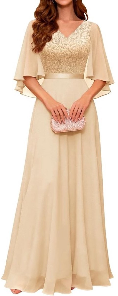 Dames Avondjurk - Feestjurk Maxi Jurk - Formele Gelegenheden - Elegante Cape Mouwen