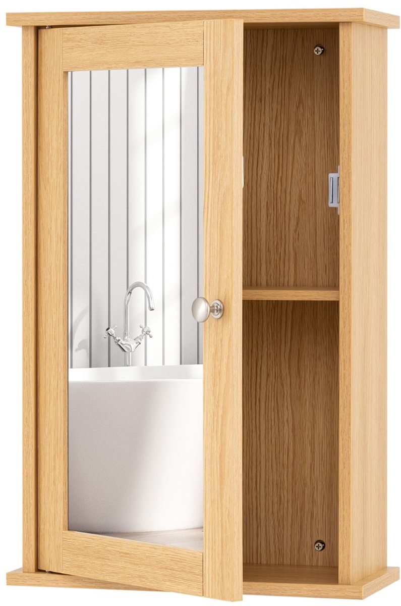 SureDeal® - Hangkast - Badkamerkast - Spiegel Multifunctionele Wandkast - Omkeerbare Deur - Badkamers Naturel - 34x15x53 cm - Naturel