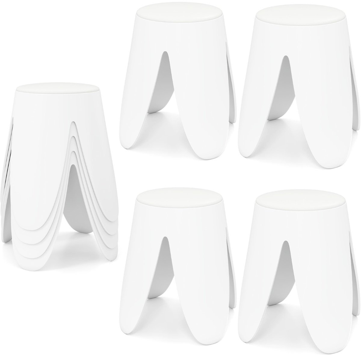 SureDeal® - Poef - 8-delige Stapelbare Krukkenset - Kussens - 45x45x46 cm - Wit