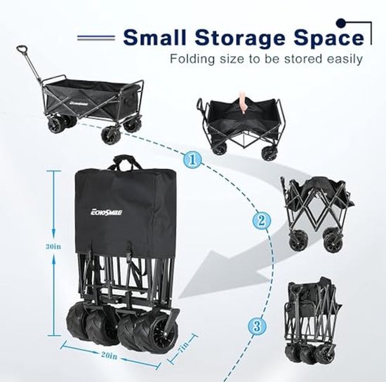 Opvouwbare Bolderkar - Transportwagen Handwagen - Zware Lasten Vervoeren - 160 kg Belastbaar - 200 Liter Capaciteit - Zwart van Opvouwbare Bolderkar — afbeelding 2