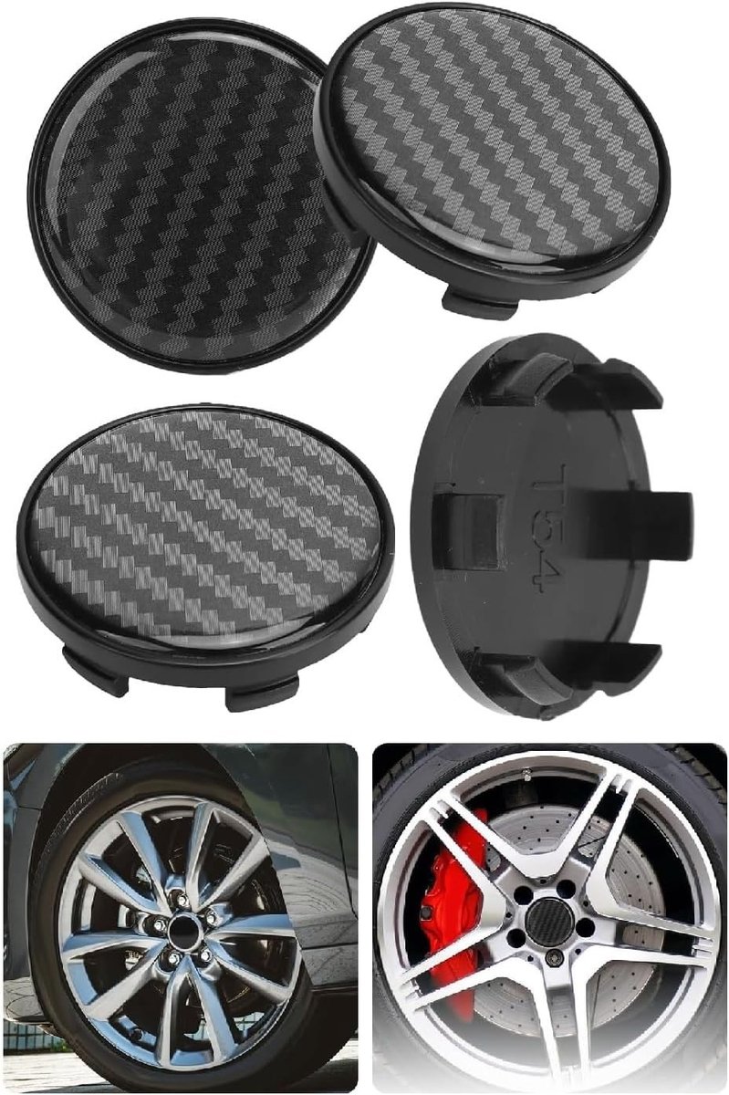 Set van 4 Carbon Fiber Stijl Wielcovers voor Auto, Truck en SUV - 54mm en 49mm Diameter, Bescherming en Stijl voor Velgen