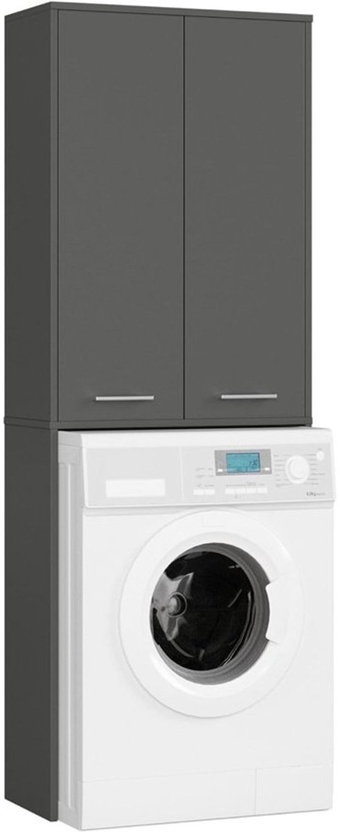 Wasmachinekast - Ombouwkast Opbergkast - Badkamer Organisatie - Met 4 Legplanken - B 64 x H 180 - Grafietgrijs