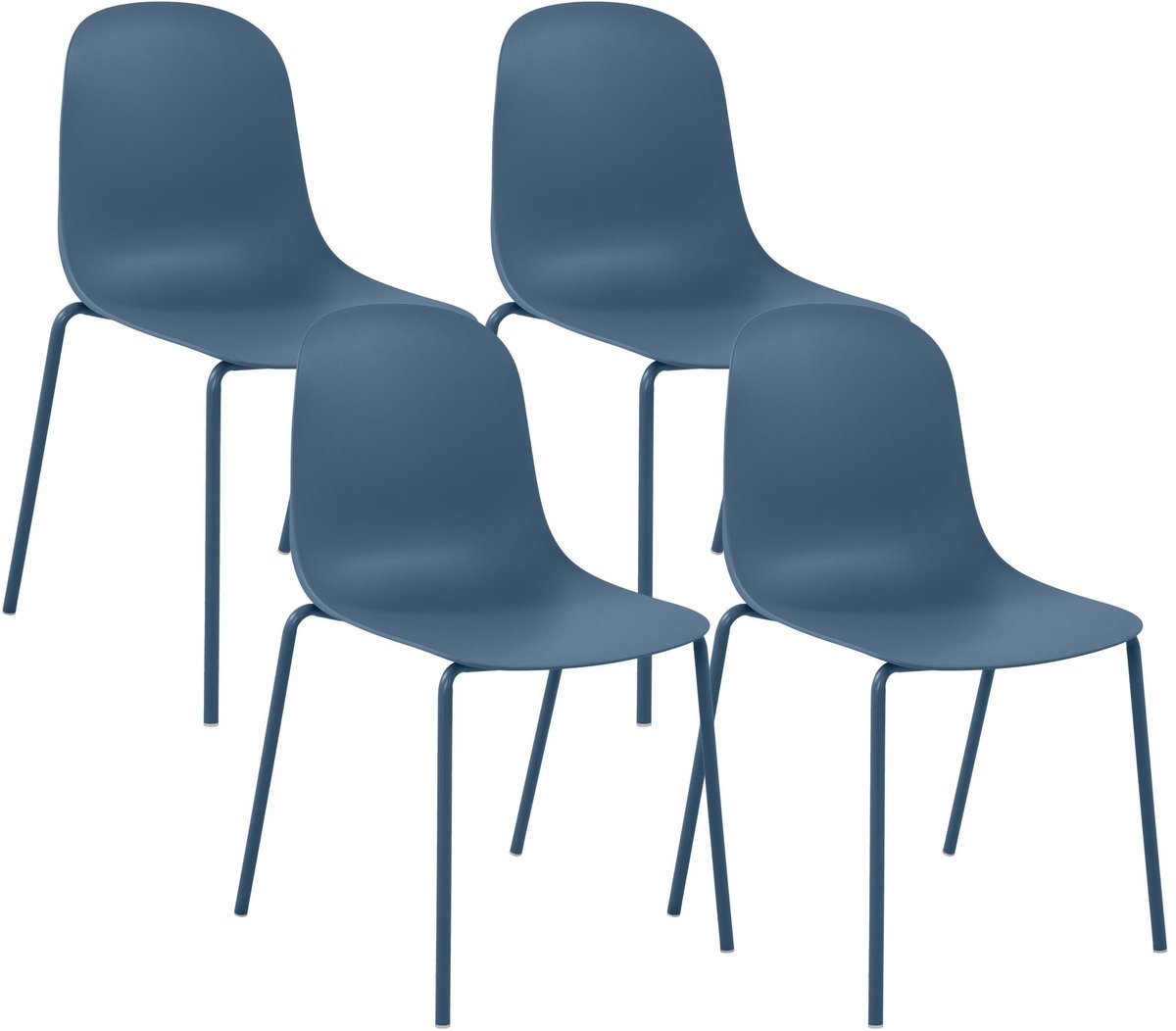 CLP Hardin Set van 4 stapelstoelen - Stapelbaar - Metaal - Kunststof/blauw