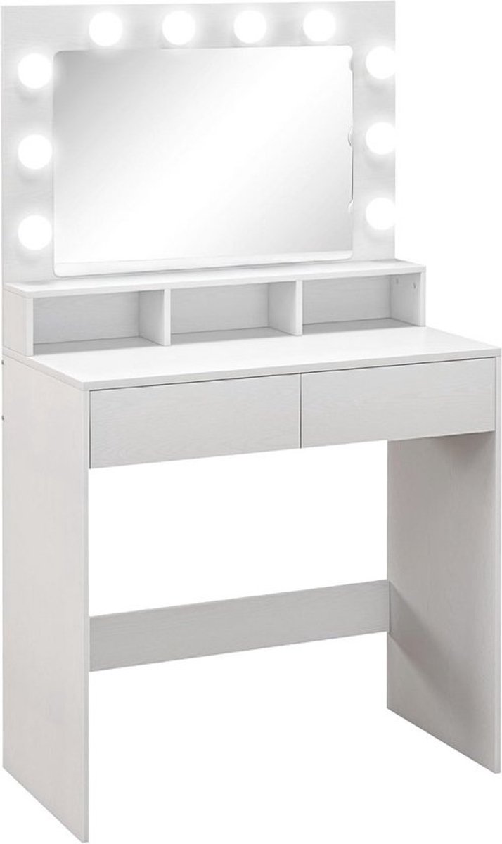 Moderne make-uptafel met spiegel en verlichting - 3 verlichtingsmodi - 80 x 40 x 135 cm - Wit