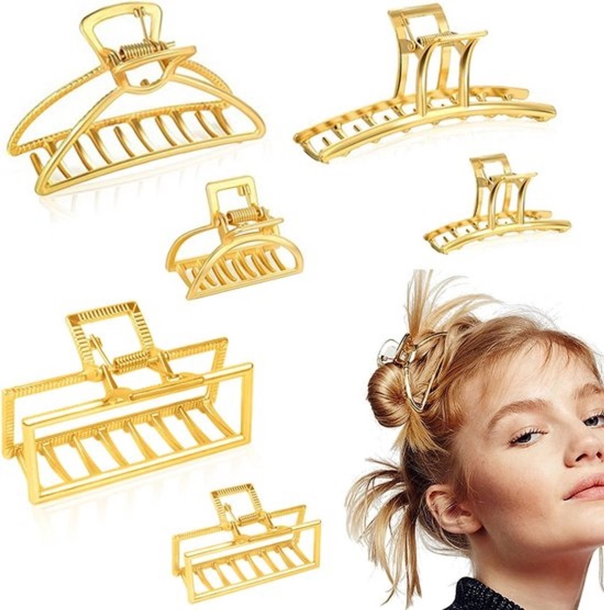 Haarclips Set - Haarspeld Klem - Haar Organiseren - Hol Geometrisch Ontwerp - 6 Stuks - Goud