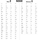 Maattabel voor Nike sneakers, met vermelding van US, EU, UK en CM maten voor heren en dames.
