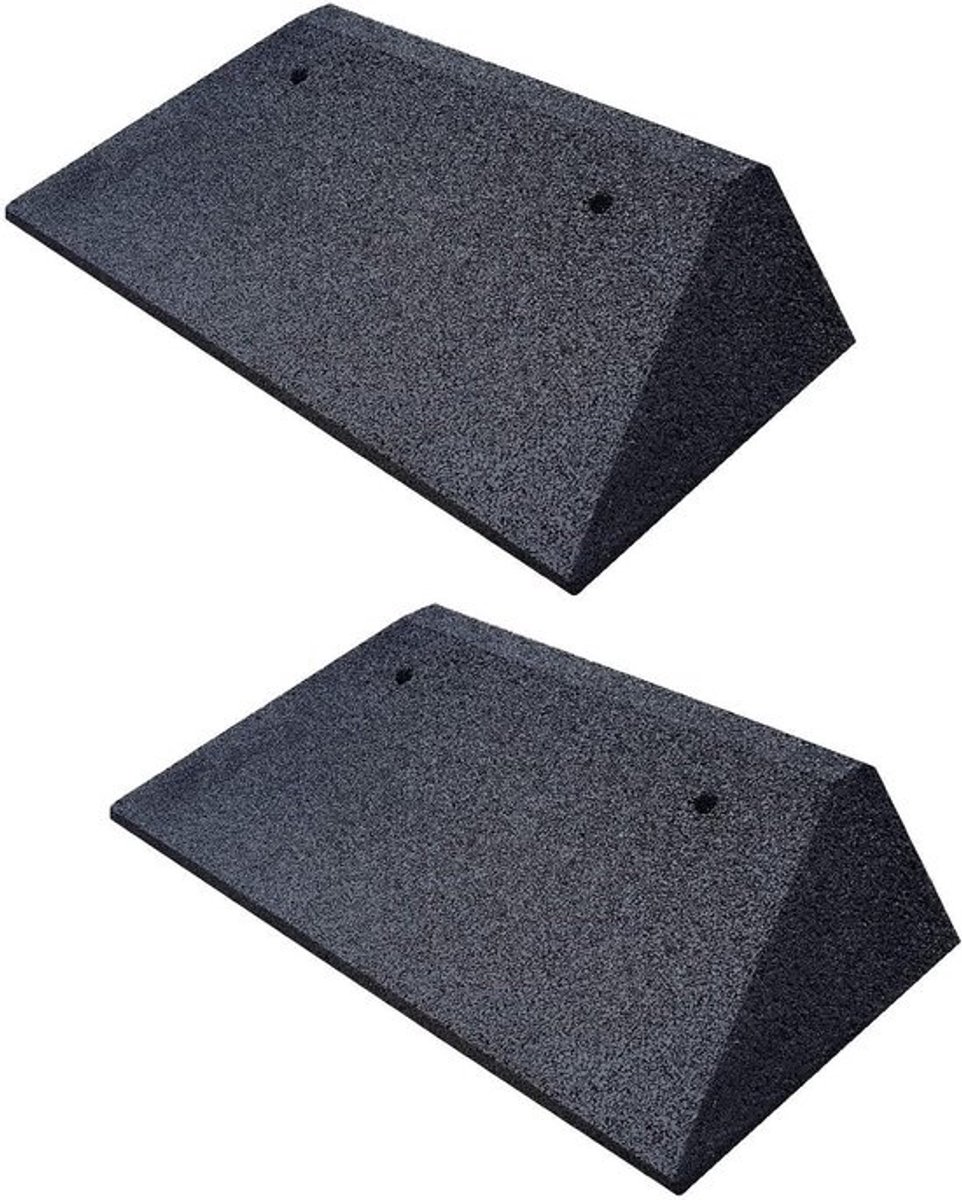 Set van 2 Rubber Stoeprand Oprit Rampen - 50x25x10 cm Zwart - Voor Drempels en Opritten