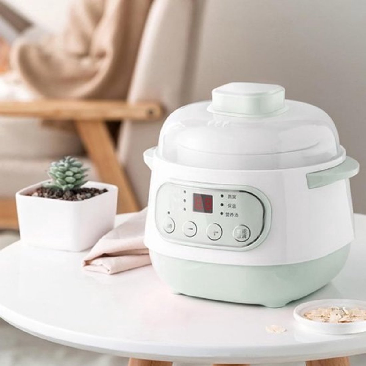 Elektrische Slowcooker - Stoofpot Soepmaker - Gezond Koken - Waterbadverwarming - 1 Liter - Groen