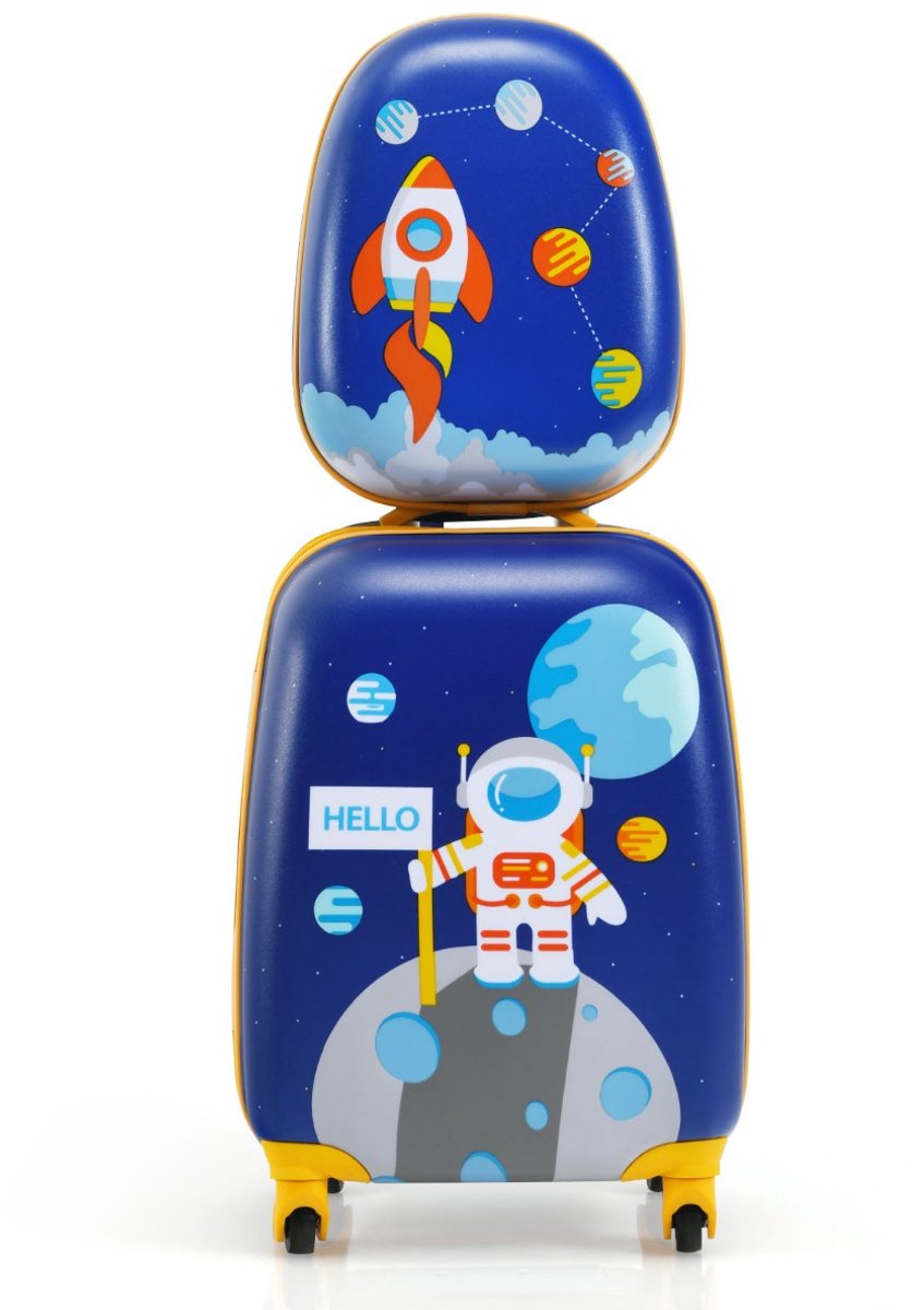 SureDeal® - Kinderkoffer - Delige Astronaut Pattern - 27x20x43 cm - Bruin