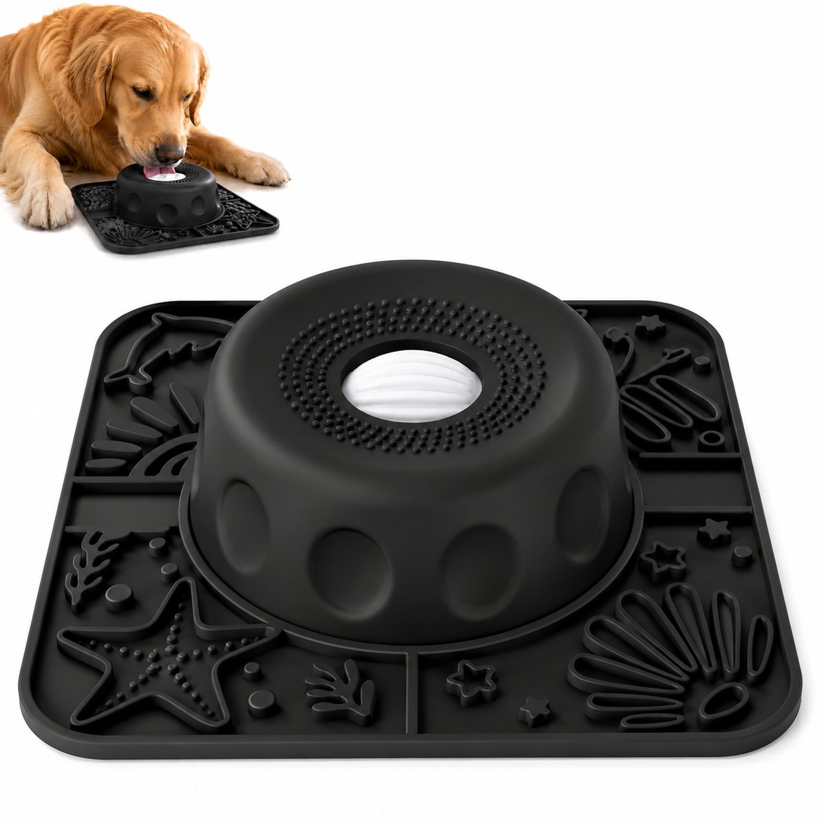 Likmat Hond - Hondenlikbal - Voermat - Dubbele Bevestigingssysteem - Verwijderbare - Siliconen - Voor Actieve Honden - Zwart